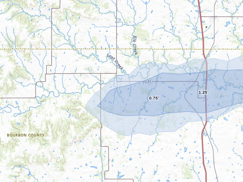 NEXRAD radar-signature map of the hail storm over Fulton, KS on May 8, 2026