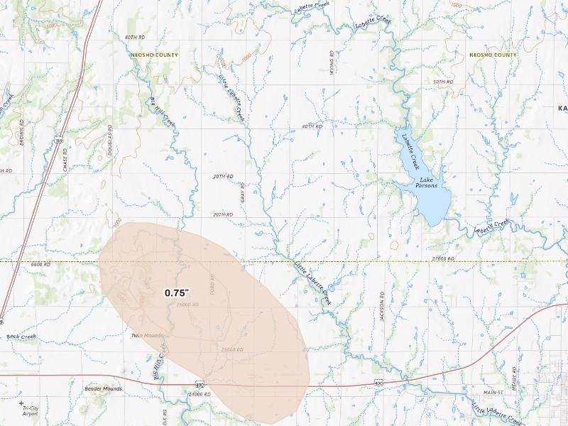 Radar-estimated hail-size map of the storm over Galesburg, KS