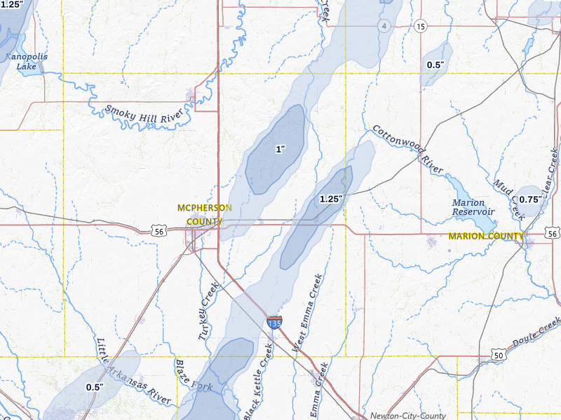 NEXRAD radar-signature map of the hail storm over Galva, KS on Mar 5, 2026
