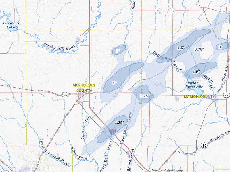 NEXRAD radar-signature map of the hail storm over Galva, KS on Mar 6, 2026