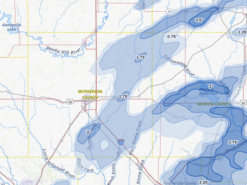 NEXRAD radar-signature map of the hail over Galva, KS
