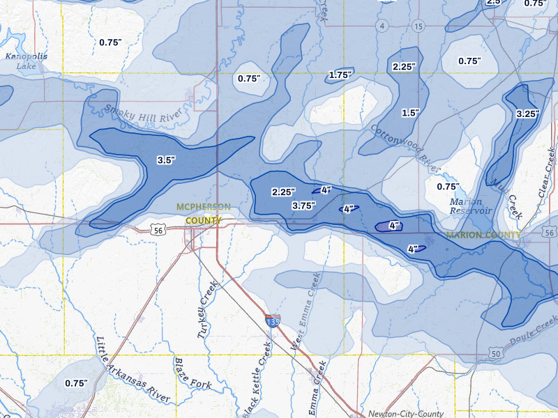 NEXRAD radar-signature map of the hail over Galva, KS