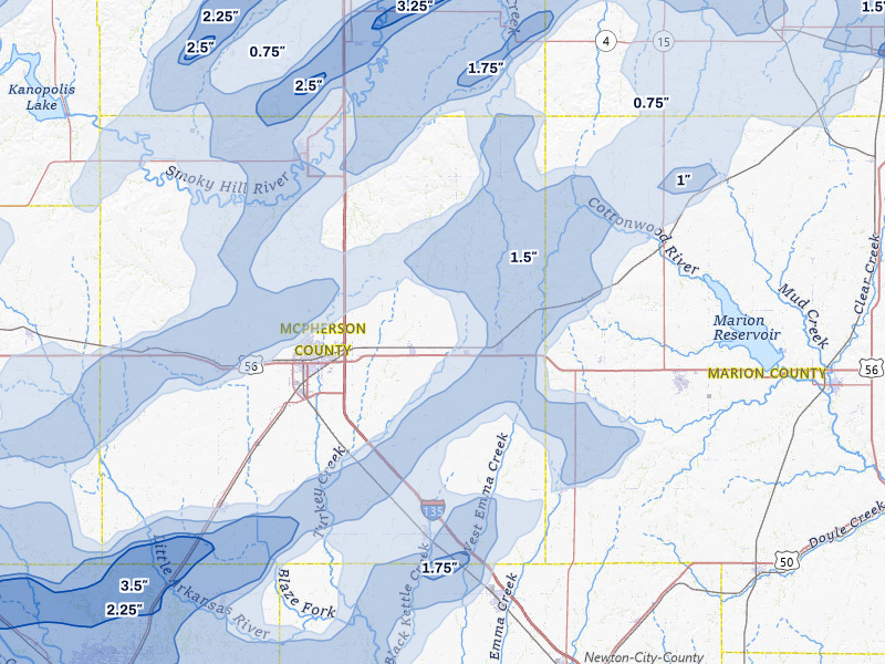 NEXRAD radar-signature map of the hail storm over Galva, KS on May 18, 2026