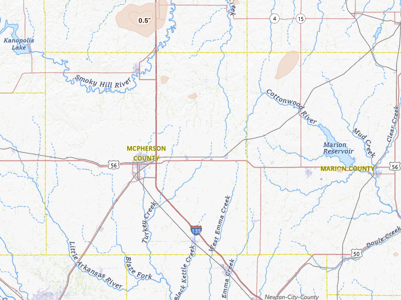 Radar-estimated hail-size map of the storm over Galva, KS on Jun 19, 2026