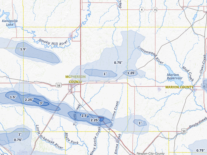 NEXRAD radar-signature map of the hail over Galva, KS