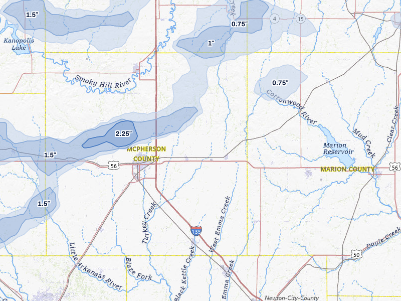 NEXRAD radar-signature map of the hail storm over Galva, KS on Jul 9, 2026