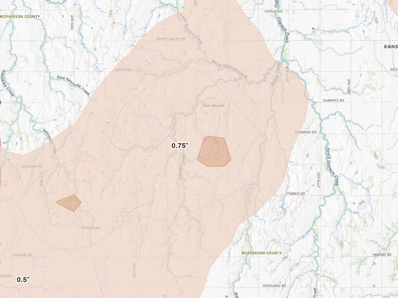Radar-estimated hail-size map of the storm over Galva, KS