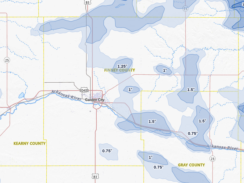 NEXRAD radar-signature map of the hail storm over Garden City, KS on Jun 1, 2026