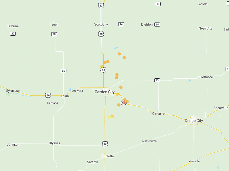 Hail map of Garden City, KS on Jun 2, 2026, hail up to 1.5"