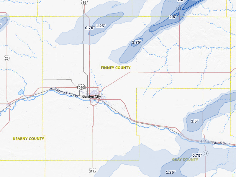NEXRAD radar-signature map of the hail storm over Garden City, KS on Jun 9, 2026