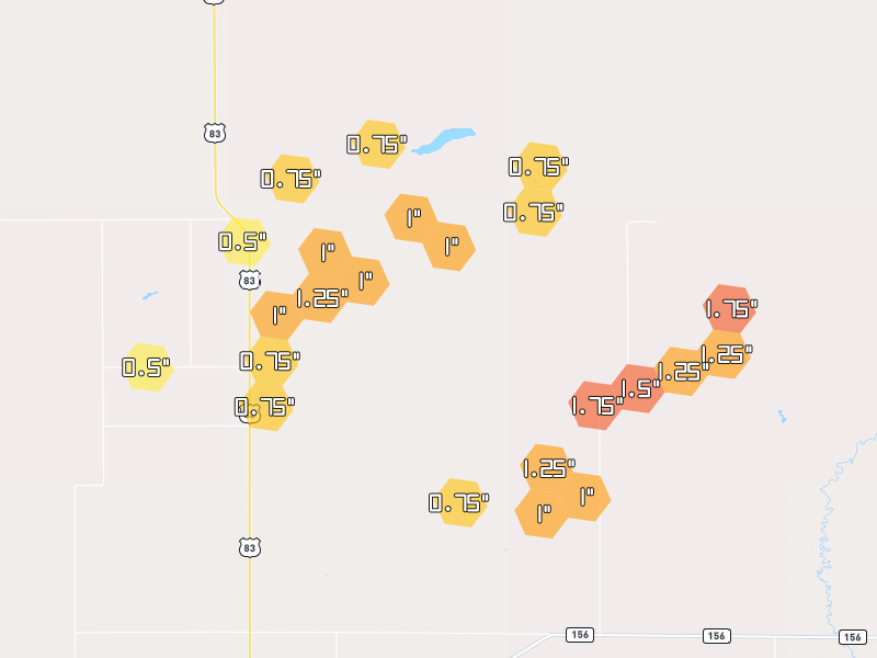 Hail map of Garden City, KS on Jun 9, 2026, hail up to 1.75"