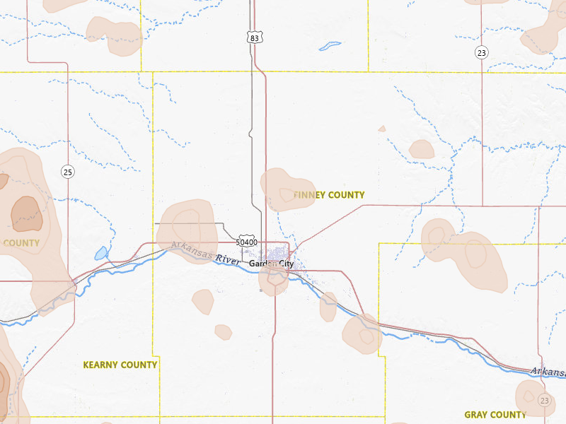 Radar-estimated hail-size map of the storm over Garden City, KS