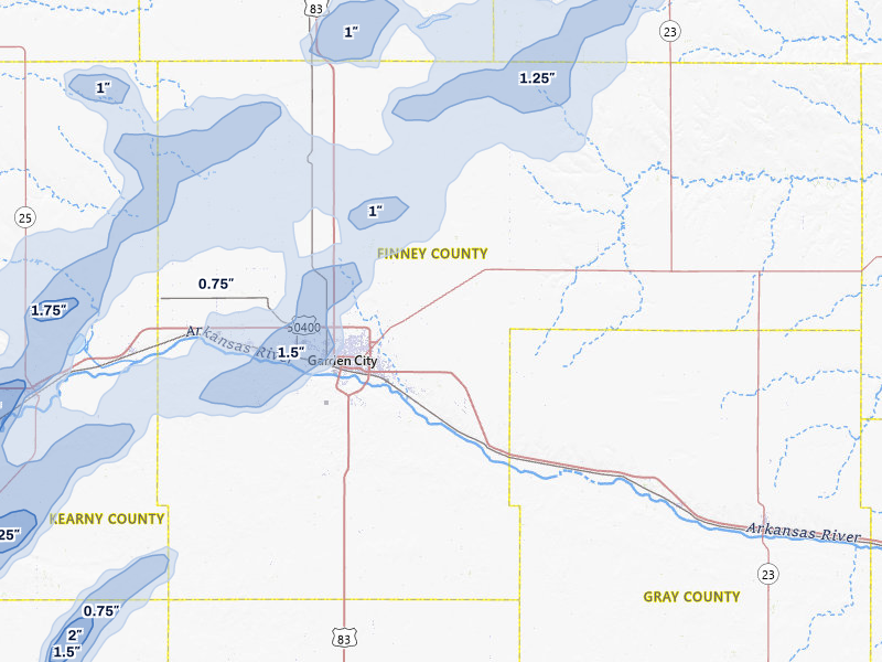 NEXRAD radar-signature map of the hail storm over Garden City, KS on Jun 30, 2026