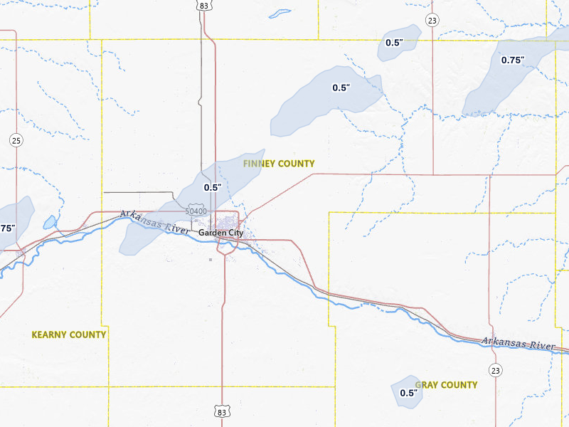 NEXRAD radar-signature map of the hail storm over Garden City, KS on Jul 3, 2026