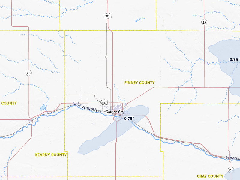 NEXRAD radar-signature map of the hail storm over Garden City, KS on Jul 23, 2026