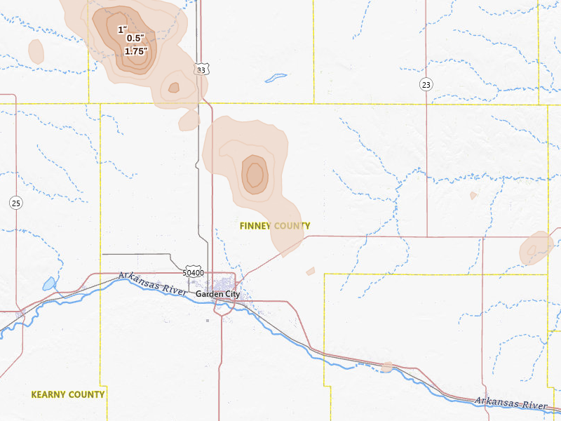 Radar-estimated hail-size map of the storm over Garden City, KS