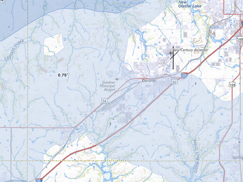 NEXRAD radar-signature map of the hail over Gardner, KS