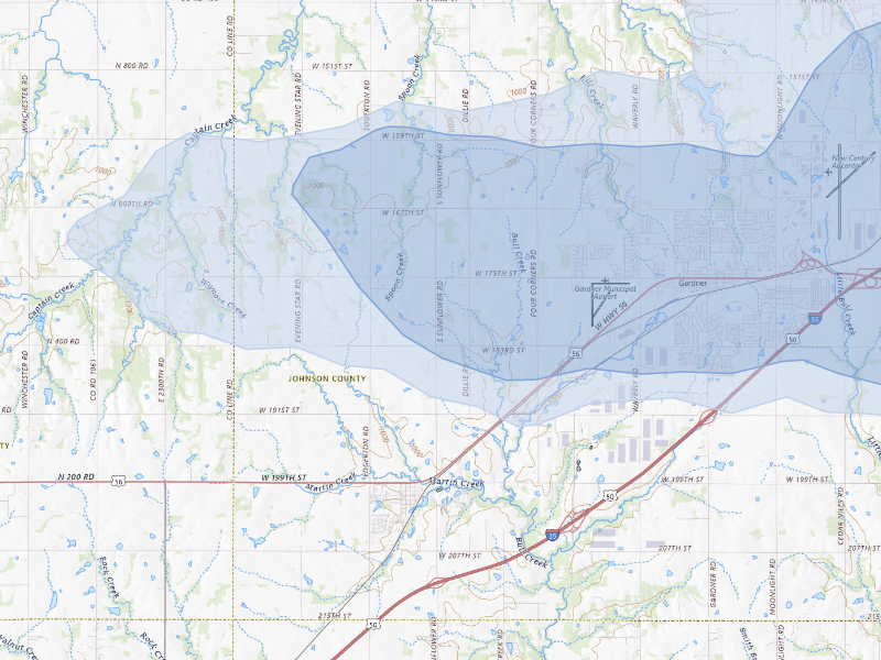 NEXRAD radar-signature map of the hail storm over Gardner, KS on Aug 9, 2026