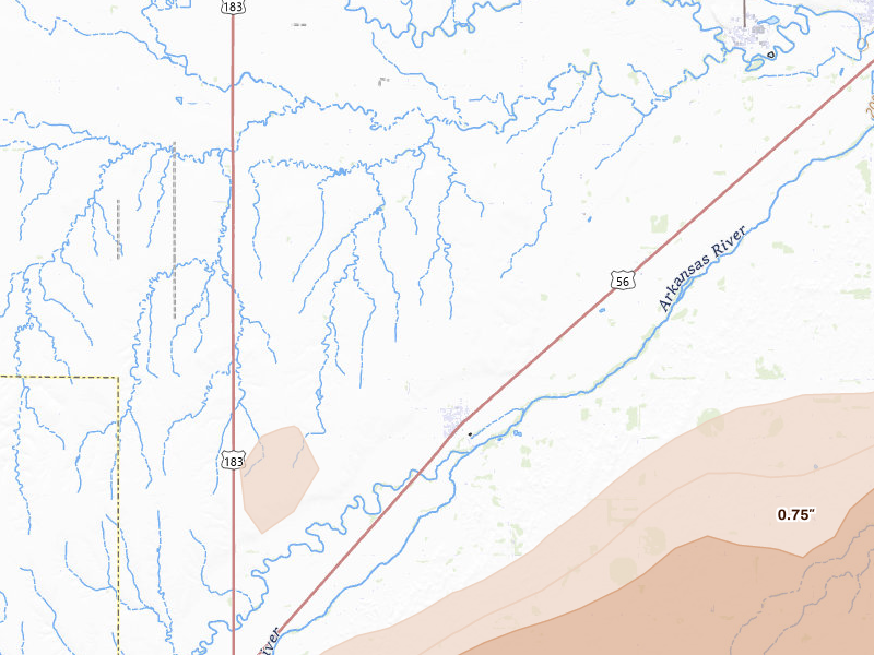 Radar-estimated hail-size map of the storm over Garfield, KS on May 18, 2026