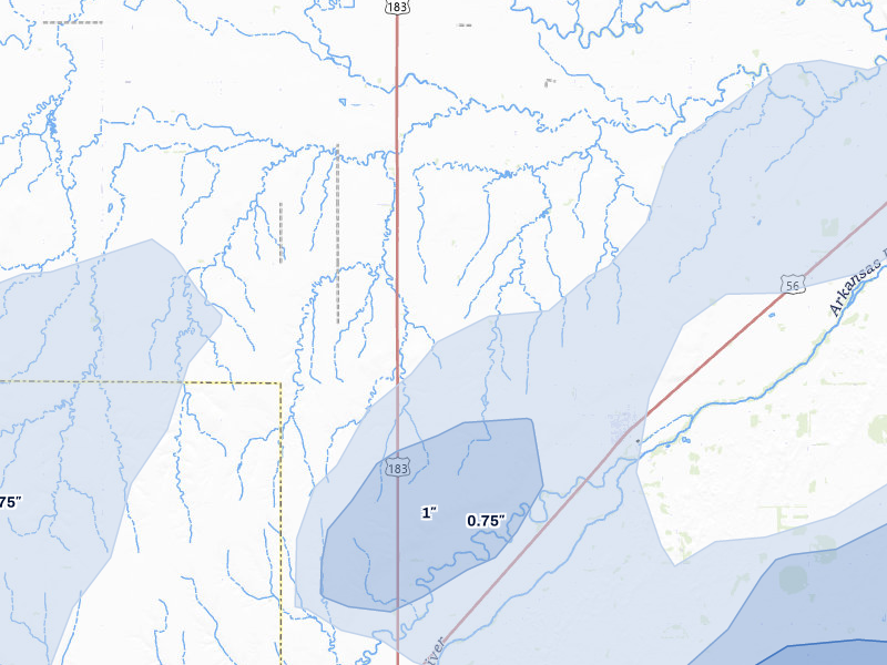 NEXRAD radar-signature map of the hail storm over Garfield, KS on May 18, 2026