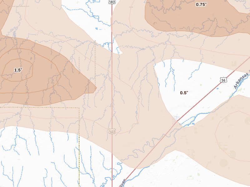 Radar-estimated hail-size map of the storm over Garfield, KS