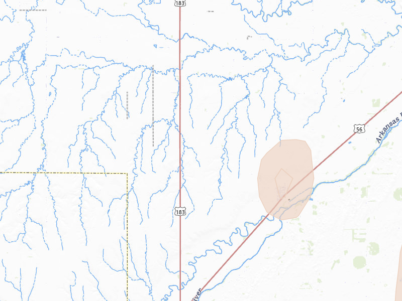 Radar-estimated hail-size map of the storm over Garfield, KS on Jun 16, 2026