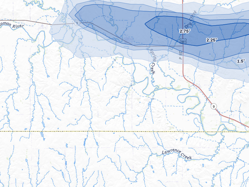 NEXRAD radar-signature map of the hail over Gaylord, KS
