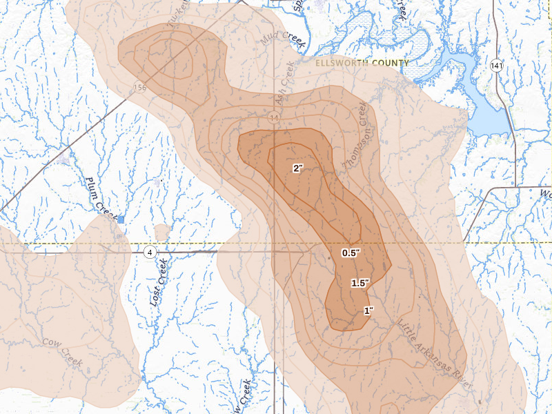 Radar-estimated hail-size map of the storm over Geneseo, KS