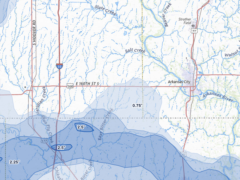 NEXRAD radar-signature map of the hail over Geuda Springs, KS