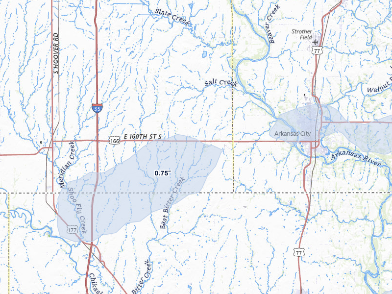 NEXRAD radar-signature map of the hail storm over Geuda Springs, KS on May 29, 2026