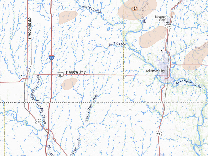 Radar-estimated hail-size map of the storm over Geuda Springs, KS on May 30, 2026