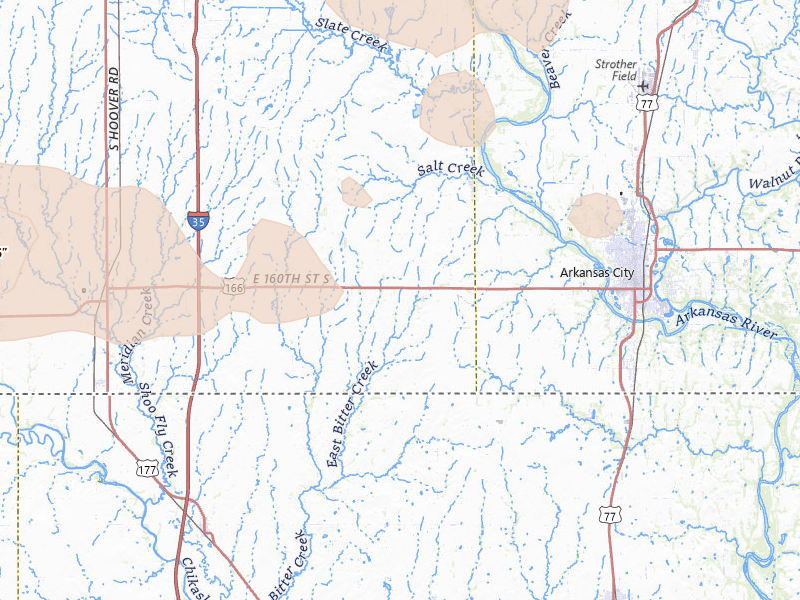 Radar-estimated hail-size map of the storm over Geuda Springs, KS on Jun 20, 2026