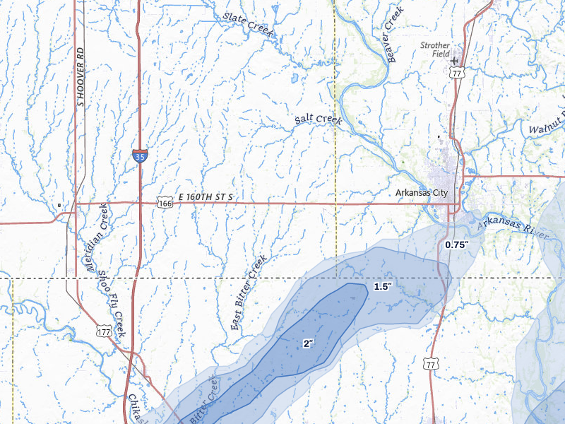 NEXRAD radar-signature map of the hail storm over Geuda Springs, KS on Jun 26, 2026
