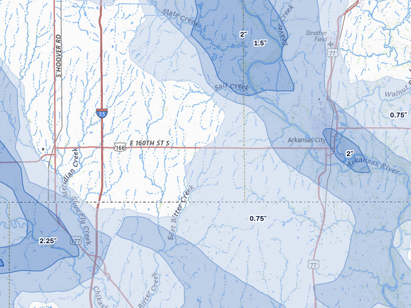 NEXRAD radar-signature map of the hail over Geuda Springs, KS