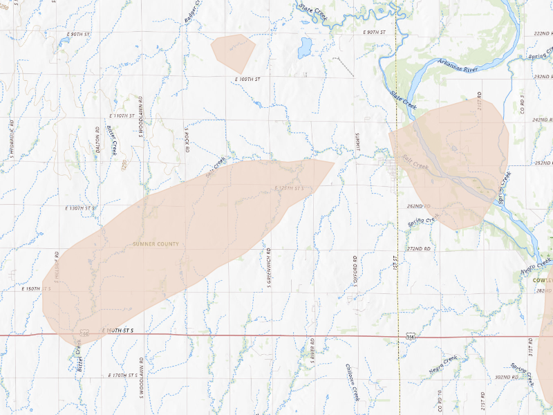 Radar-estimated hail-size map of the storm over Geuda Springs, KS