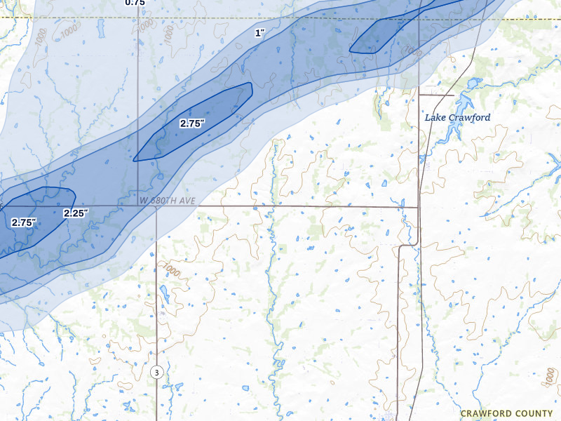 NEXRAD radar-signature map of the hail over Girard, KS