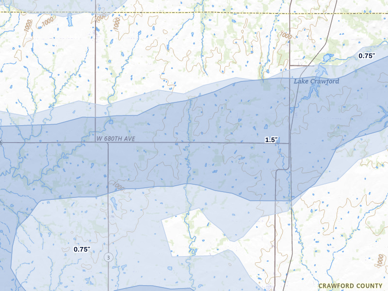 NEXRAD radar-signature map of the hail storm over Girard, KS on Jul 10, 2026