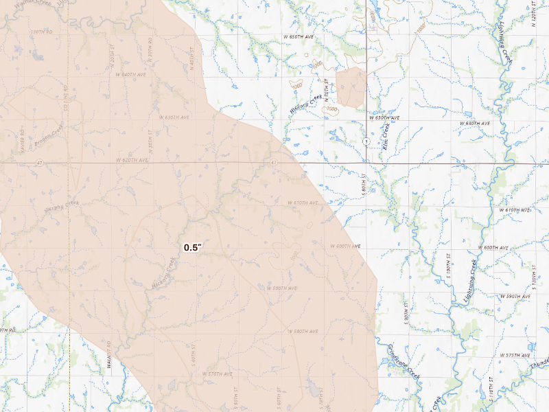 Radar-estimated hail-size map of the storm over Girard, KS
