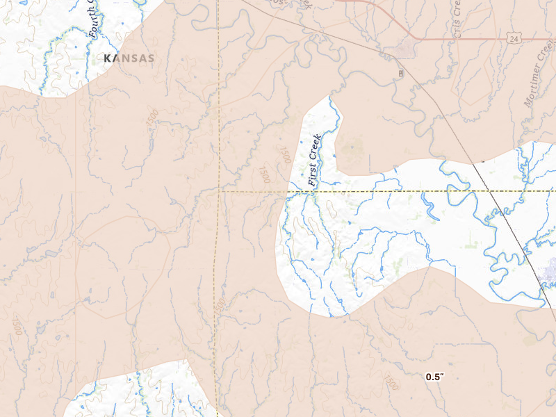 Radar-estimated hail-size map of the storm over Glasco, KS on Jul 3, 2026