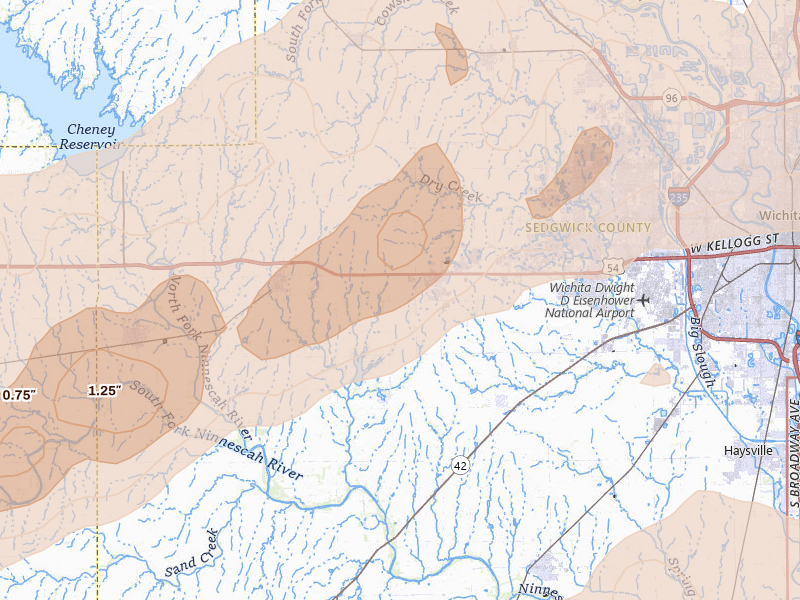 Radar-estimated hail-size map of the storm over Goddard, KS on Mar 10, 2026