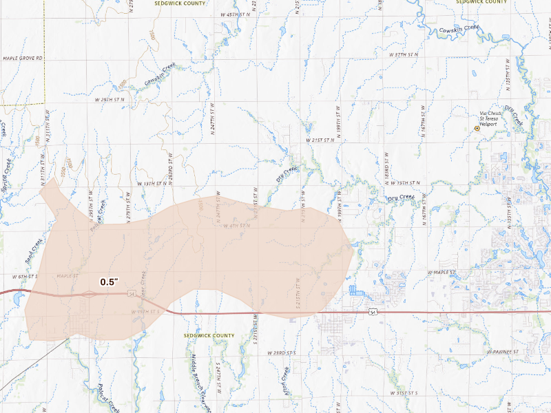 Radar-estimated hail-size map of the storm over Goddard, KS