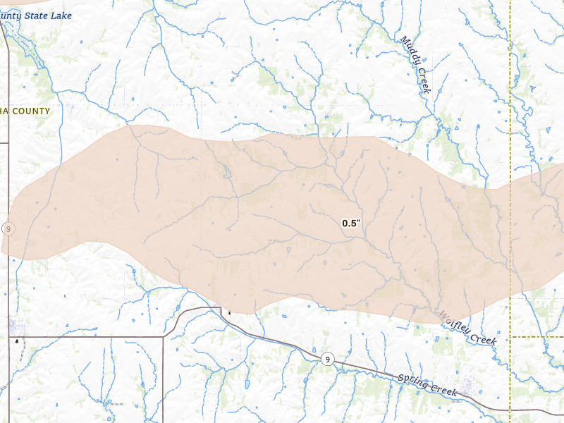 Radar-estimated hail-size map of the storm over Goff, KS on Jun 4, 2026