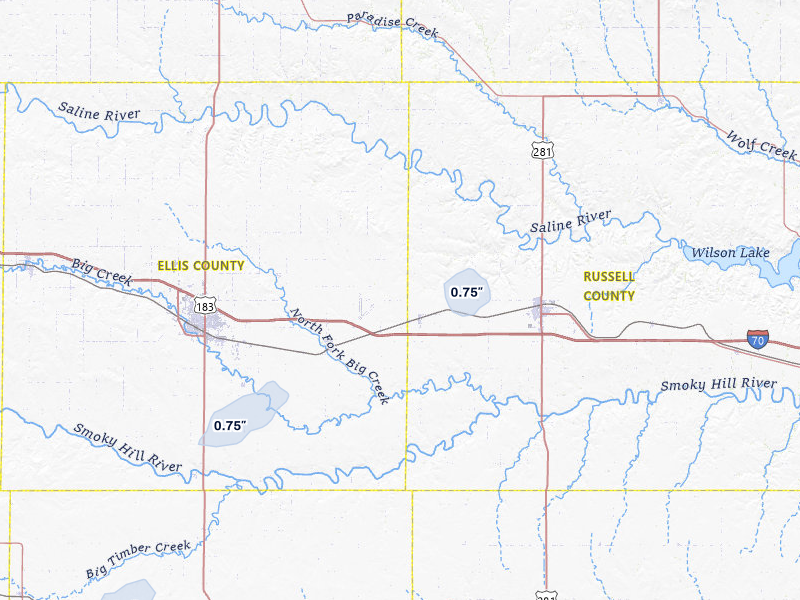NEXRAD radar-signature map of the hail storm over Gorham, KS on Jul 1, 2026