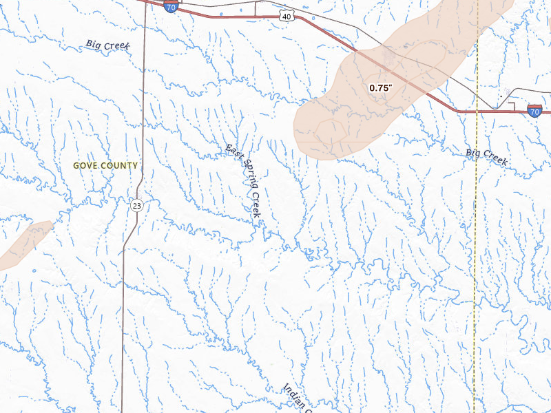 Radar-estimated hail-size map of the storm over Gove, KS on Apr 26, 2026