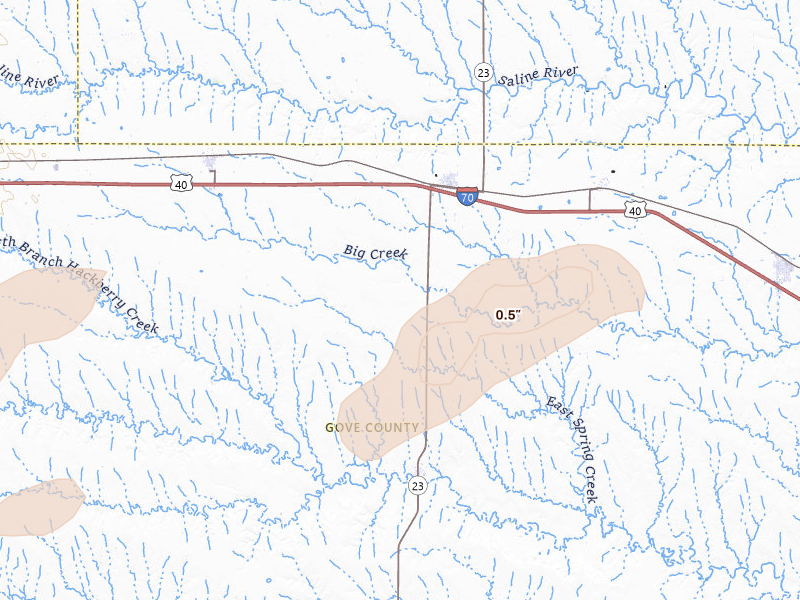 Radar-estimated hail-size map of the storm over Grainfield, KS on Jun 12, 2026