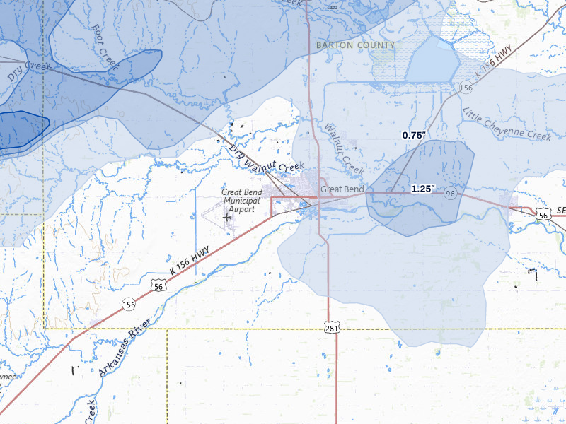 NEXRAD radar-signature map of the hail storm over Great Bend, KS on May 17, 2026