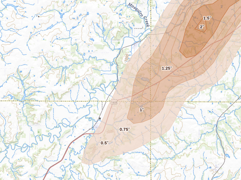 Radar-estimated hail-size map of the storm over Greeley, KS