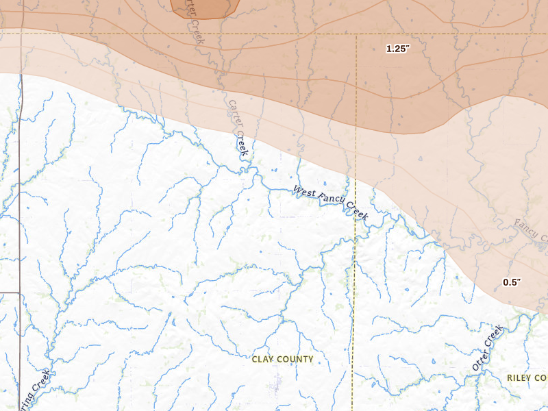 Radar-estimated hail-size map of the storm over Green, KS on Apr 9, 2026