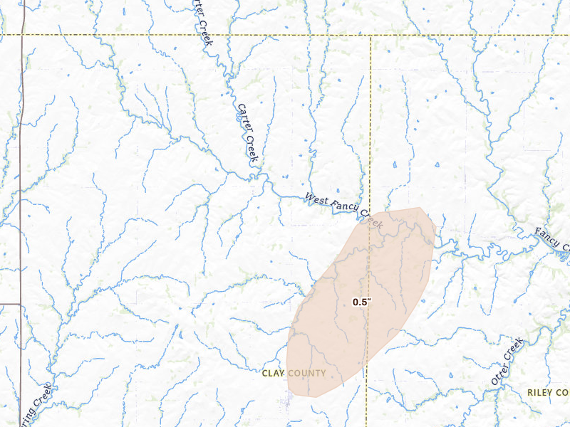 Radar-estimated hail-size map of the storm over Green, KS on Apr 26, 2026