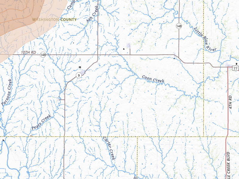 Radar-estimated hail-size map of the storm over Greenleaf, KS on May 16, 2026